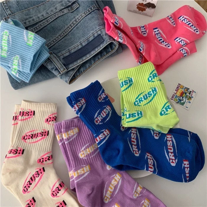 Wholesale Women Cotton Colorful Sports Custom Unisex Print Crew Socks