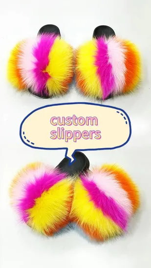 High Quality Fluffy Ladies New Big Size Faux Fur Slides for Winter 