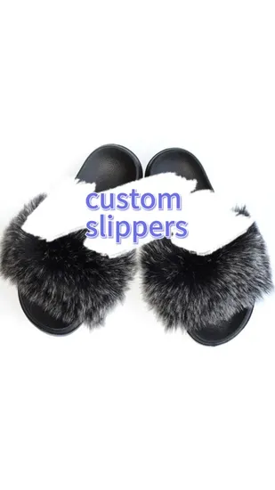 Wholesale Women Fluffy Faux Fox Fur Slippers Ladies Soft Imitation Fur Slides with Good Quality Open Toe Slippers 