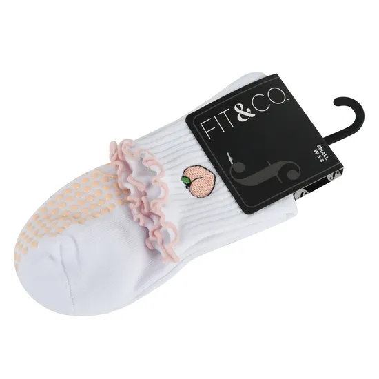 Women′s Custom 100% Cotton Ruffle Pilates Socks Knitted with Embroidered 