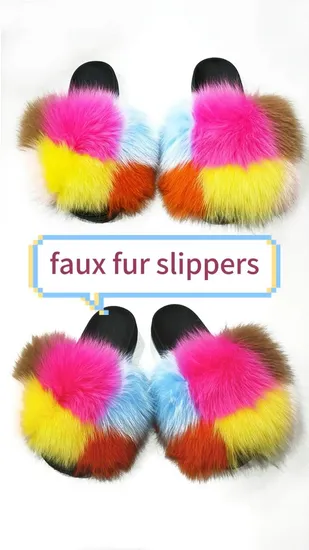 2024 High Quality Fluffy Faux Fur Slides for Winter and Autumn 