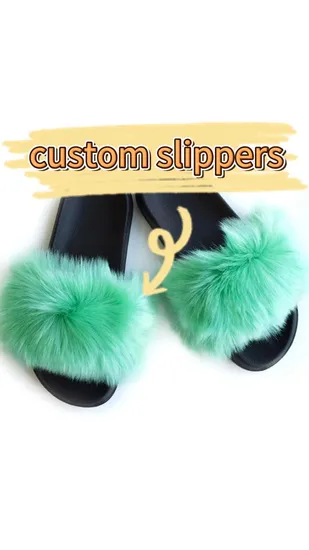 2024 Wholesale Design Fluffy Fox Fur Slippers Brown Faux Raccoon Furry Faux Fur Slides for Women with Custom Logo 