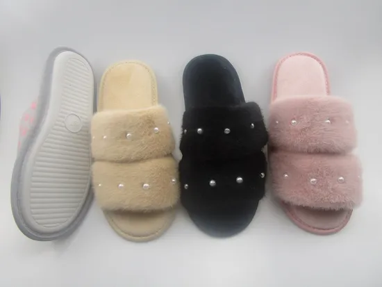 Fur Women Winter Home Plush Slippers Ladies Warm Shoes Wool Indoor Slides 