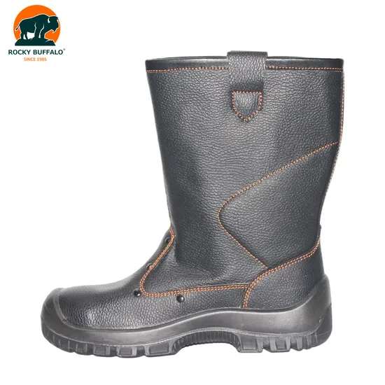Rocky Buffalo Cowhide Leather Black Safety Boots Steel Toe PU/PU Injection Sole Winter Safety Boots 